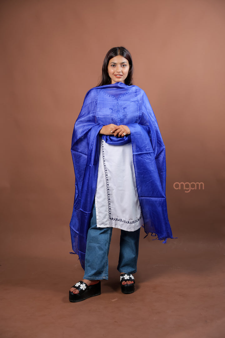 Royal Blue Plain Silk Dupatta with Soft Natural Sheen