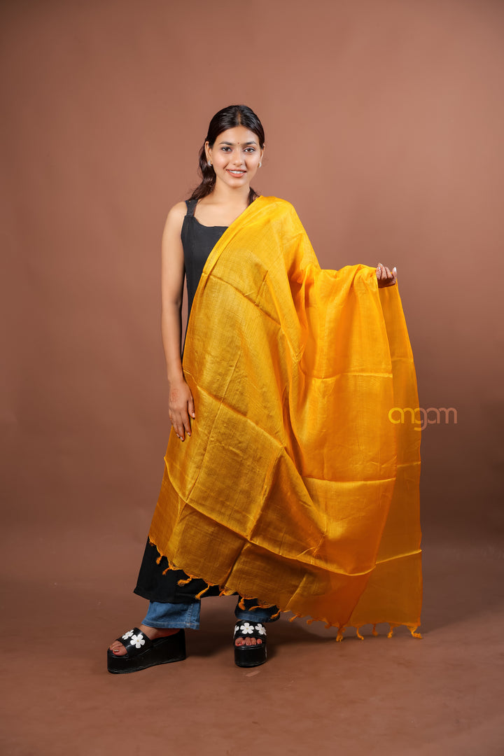 Mustard Yellow Plain Silk Dupatta with Soft Natural Sheen