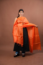 Load image into Gallery viewer, Bright Orange Plain Silk Dupatta with Soft Elegant Sheen