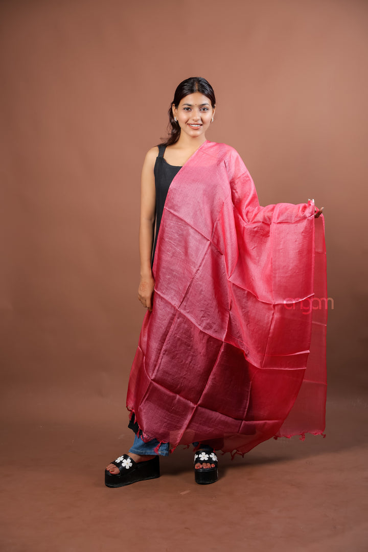 Rose Pink Plain Silk Dupatta with Soft Natural Shine