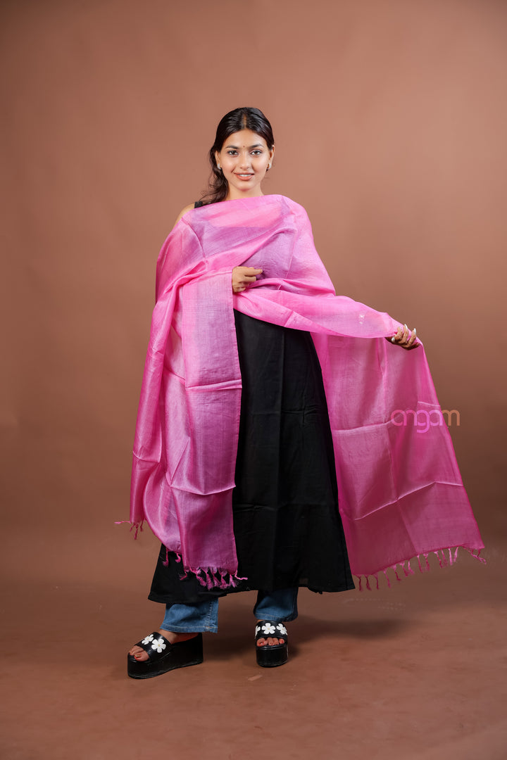 Bright Pink Plain Silk Dupatta with Soft Natural Sheen