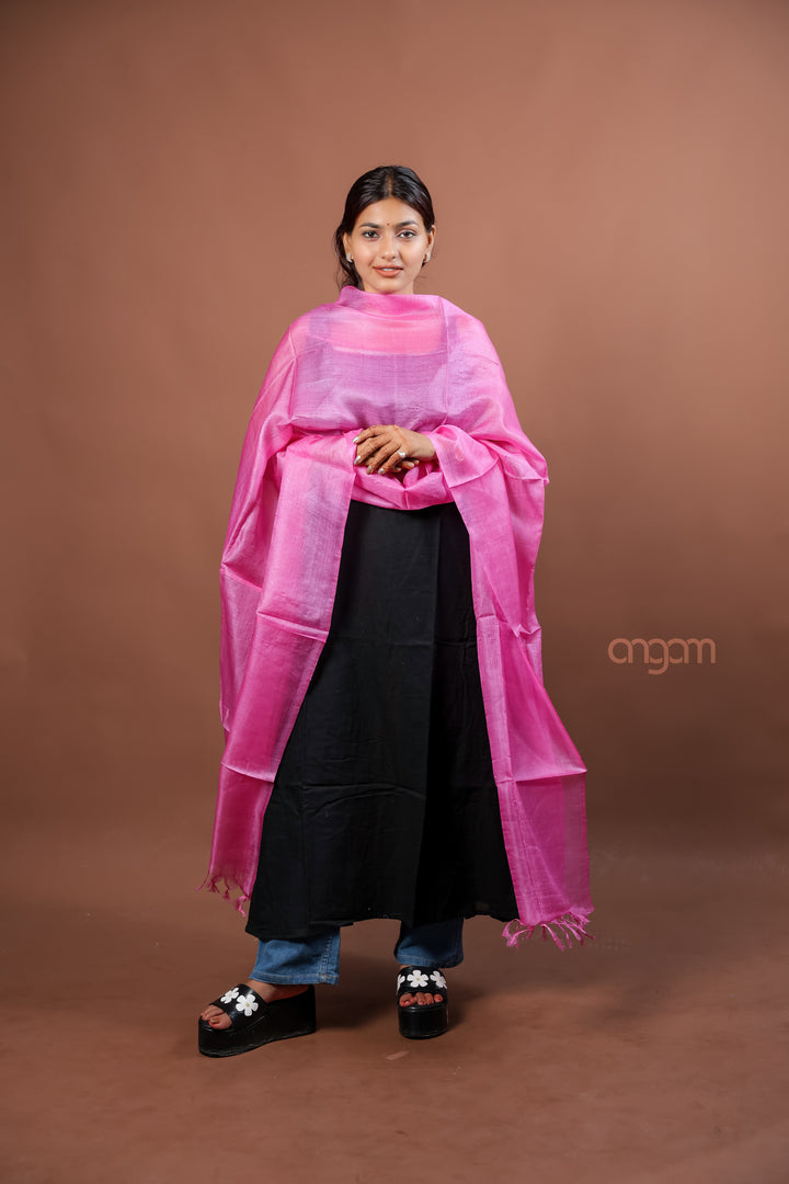 Bright Pink Plain Silk Dupatta with Soft Natural Sheen