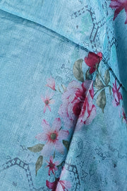 Sky Blue Slub Dupatta with Soft Floral Digital Print