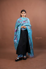 Load image into Gallery viewer, Sky Blue Slub Dupatta with Soft Floral Digital Print
