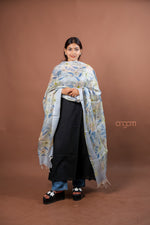 Load image into Gallery viewer, Ivory Silk Dupatta with Soft Blue Floral Digital Print