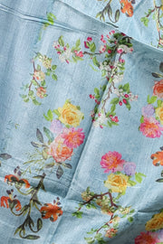 Powder Blue Silk Dupatta with Multicolor Floral Digital Print