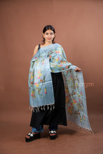 Load image into Gallery viewer, Powder Blue Silk Dupatta with Multicolor Floral Digital Print