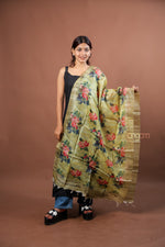 Load image into Gallery viewer, Olive Green Silk Dupatta with Multicolor Floral Digital Print Elegant Design
