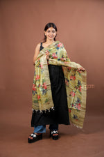 Load image into Gallery viewer, Olive Green Silk Dupatta with Multicolor Floral Digital Print Elegant Design
