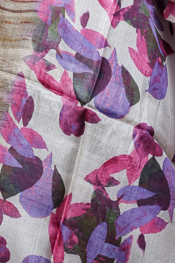 Ivory Silk Dupatta with Abstract Floral Digital Print in Vibrant Purple Tones
