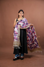 Load image into Gallery viewer, Ivory Silk Dupatta with Abstract Floral Digital Print in Vibrant Purple Tones