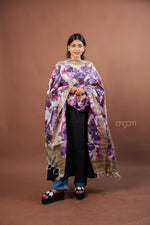 Load image into Gallery viewer, Ivory Silk Dupatta with Abstract Floral Digital Print in Vibrant Purple Tones