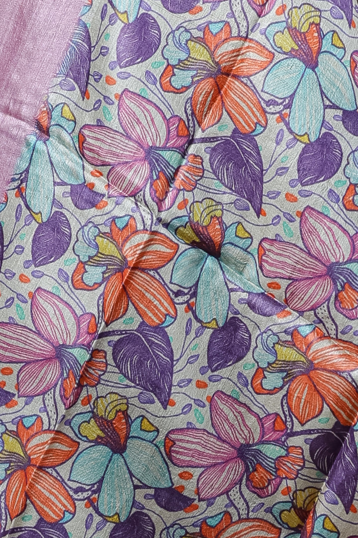 Lavender Silk Dupatta with Multicolor Floral Digital Print Elegant Contemporary Design