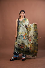 Load image into Gallery viewer, Sage Green Silk Dupatta with Multicolor Floral Digital Print Elegant Design
