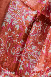 Coral Silk Dupatta with Pink Paisley Digital Print Elegant Ethnic Design