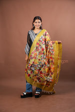 Load image into Gallery viewer, Pastel Yellow Silk Dupatta with Multicolor Floral Digital Print Elegant Design