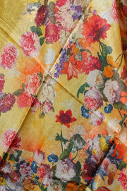 Pastel Yellow Silk Dupatta with Multicolor Floral Digital Print Elegant Design