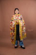 Load image into Gallery viewer, Pastel Yellow Silk Dupatta with Multicolor Floral Digital Print Elegant Design