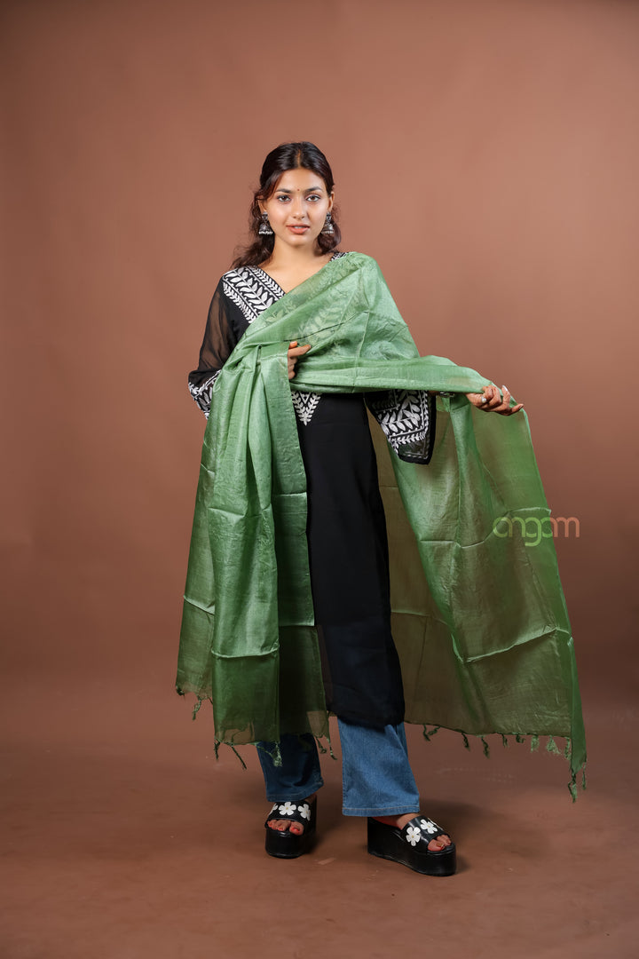 Sea Green Plain Silk Dupatta with Soft Sheen Elegant Everyday Wear Design