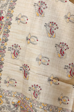 Load image into Gallery viewer, Cream Poly Dupion Dupatta with Traditional Screen Print and Decorative Border Design