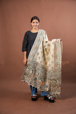 Load image into Gallery viewer, Cream Poly Dupion Dupatta with Traditional Screen Print and Artistic Border Design
