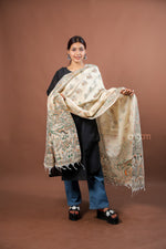 Load image into Gallery viewer, Cream Poly Dupion Dupatta with Traditional Screen Print and Artistic Border Design