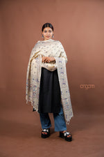 Load image into Gallery viewer, Cream Poly Dupion Dupatta with Traditional Screen Print and Folk Art Design