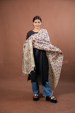 Load image into Gallery viewer, Cream Poly Dupion Dupatta with Floral Screen Print and Folk Art Border