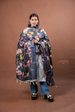 Load image into Gallery viewer, Navy Blue Silk Dupatta with Floral Digital Print Elegant Contemporary Design