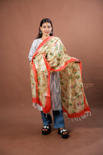 Load image into Gallery viewer, Cream Silk Dupatta with Vibrant Digital Floral Print for Ethnic Elegance