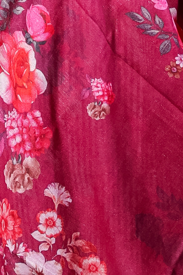 Wine Slub Dupatta with Elegant Digital Floral Print for Festive Styling
