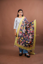 Load image into Gallery viewer, Charcoal Silk Dupatta with Vibrant Digital Floral Print for Ethnic Elegance