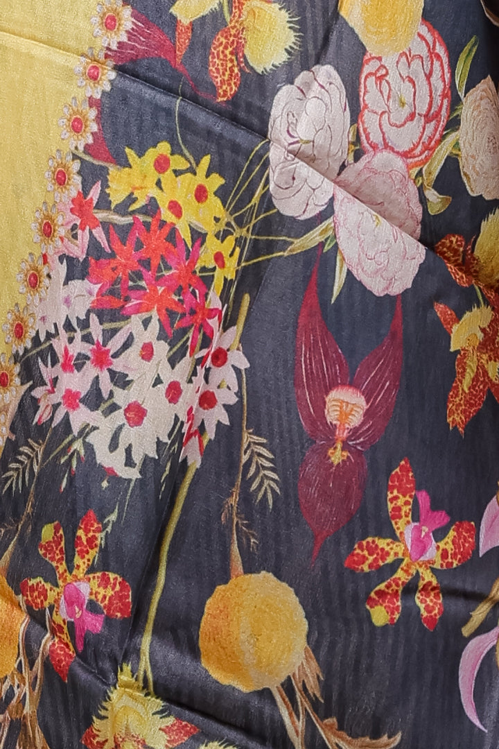 Charcoal Silk Dupatta with Vibrant Digital Floral Print for Ethnic Elegance