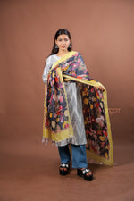 Load image into Gallery viewer, Charcoal Silk Dupatta with Vibrant Digital Floral Print for Ethnic Elegance