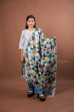 Load image into Gallery viewer, Aqua Slub Dupatta with Vibrant Geometric Digital Print for Contemporary Ethnic Style