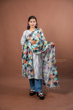 Load image into Gallery viewer, Aqua Slub Dupatta with Vibrant Geometric Digital Print for Contemporary Ethnic Style