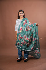 Load image into Gallery viewer, Teal Slub Dupatta with Elegant Digital Rose Print for Ethnic Styling