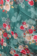 Load image into Gallery viewer, Teal Slub Dupatta with Elegant Digital Rose Print for Ethnic Styling