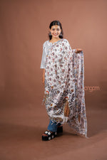 Load image into Gallery viewer, Cream Slub Dupatta with Elegant Vintage Floral Digital Print for Ethnic Charm