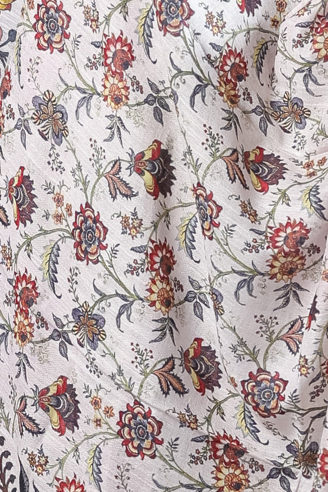 Cream Slub Dupatta with Elegant Vintage Floral Digital Print for Ethnic Charm