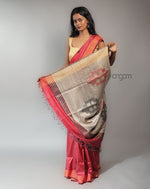 Load image into Gallery viewer, Kolika Dupion Silk Saree – Red &amp; Beige Elegant Traditional Wear
