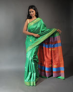 Load image into Gallery viewer, Kolika Dupion Silk Saree – Green &amp; Multicolor Festive Wear
