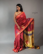Load image into Gallery viewer, Kolika Matka Silk Saree – Red &amp; Gold Elegant Drape
