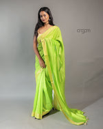 Load image into Gallery viewer, Cotton Silk Saree – Lime Green with Golden Border
