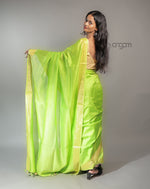 Load image into Gallery viewer, Cotton Silk Saree – Lime Green with Golden Border
