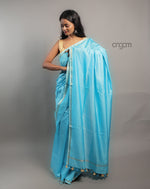 Load image into Gallery viewer, Cotton Silk Saree – Sky Blue with Silver Border
