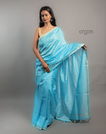 Load image into Gallery viewer, Cotton Silk Saree – Sky Blue with Silver Border
