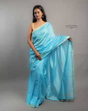 Cotton Silk Saree – Sky Blue with Silver Border