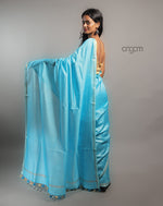 Load image into Gallery viewer, Cotton Silk Saree – Sky Blue with Silver Border
