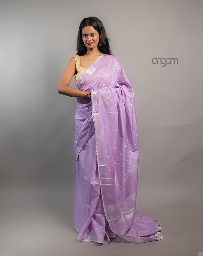 Cotton Slub Saree – Lavender with White Embroidered Motifs